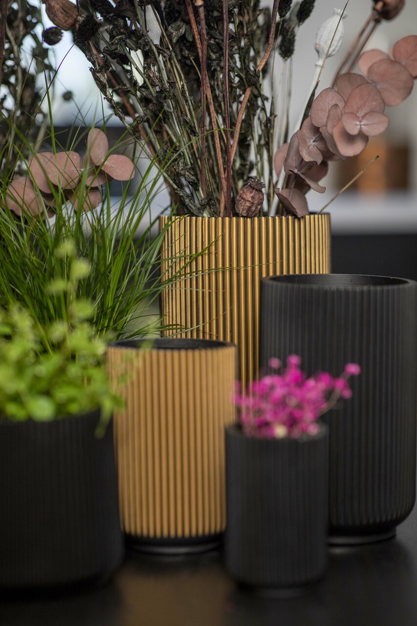 Gefäß Hoch Groove Schwarz Gold